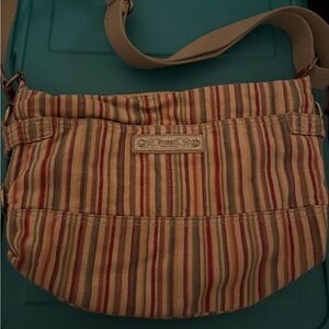 Fossil Striped Canvas Crossbody Bag in Beige, Red & Tan